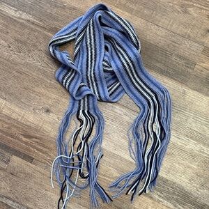 Burberry Lambswool Blue Stripe long Narrow Fringe Muffler Scarf